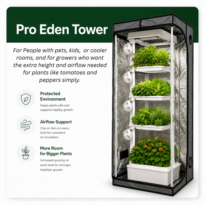 Pro Eden Tower hydroponic garden amazing. no refills, customization and have grow tent to protect your garden